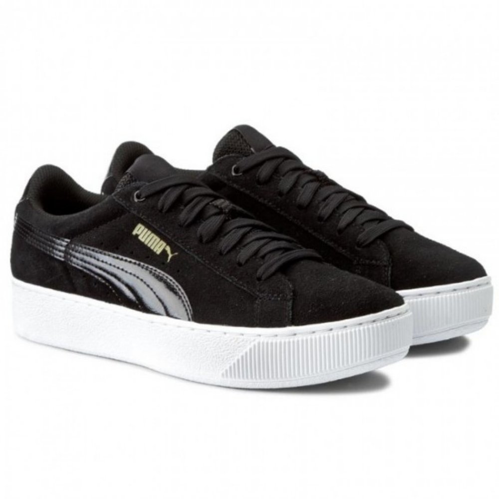 Puma Black Suede Vikky White Platform Low Top Sporty Comfort Leather Sneakers  8
